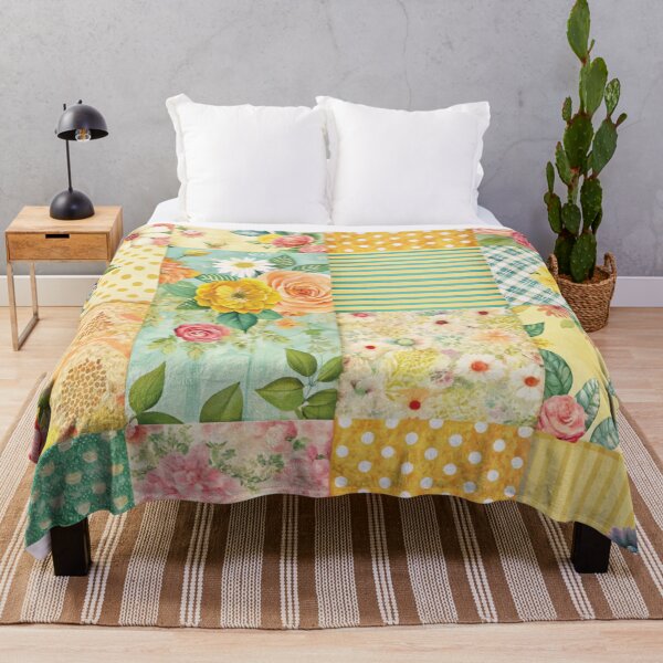 Item preview, Patchwork de flores amarillas y rosas y más designed and sold by Ketique.