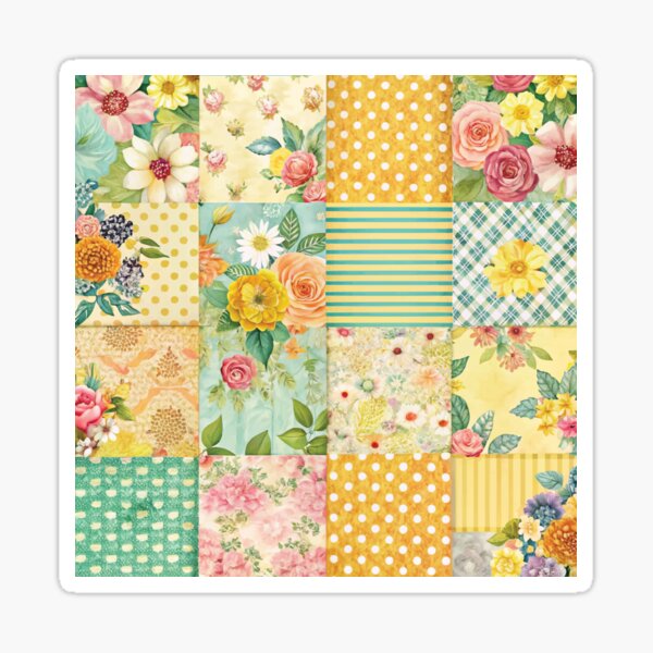 Item preview, Patchwork Yellow and Pink Flowers and More designed and sold by Ketique.