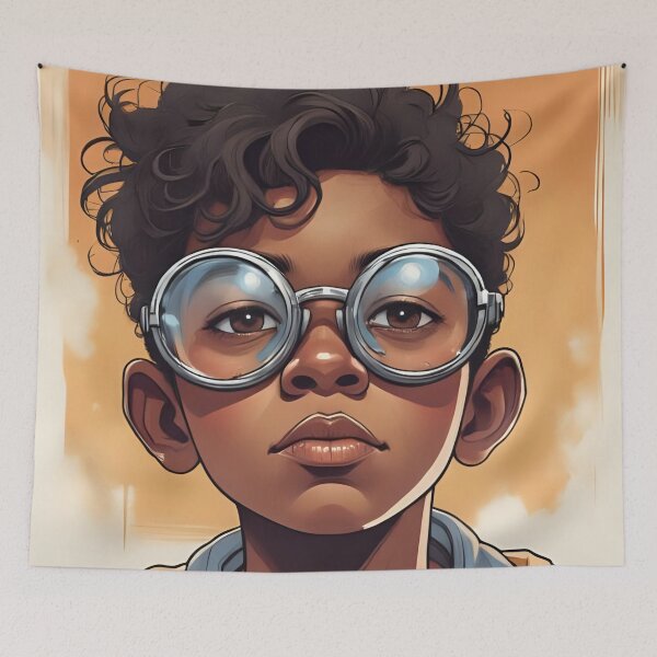 Item preview, Seeing with different eyes, visual impairment, serious child with glasses designed and sold by CeciliaGomezArt.