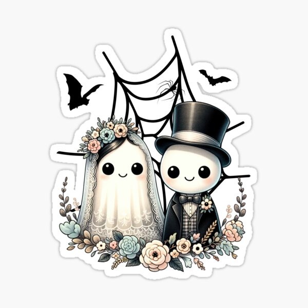 Item preview, Cute ghost bride and groom with flowers and spider web designed and sold by GabbyKI261.