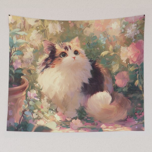 Item preview, Adorable Calico Kitten Among Blooming Garden Flowers designed and sold by Nyx Creates.