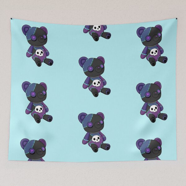 Item preview, Cute sewn-together emo teddy as a cuddly toy with skull symbol designed and sold by katecheerycake.