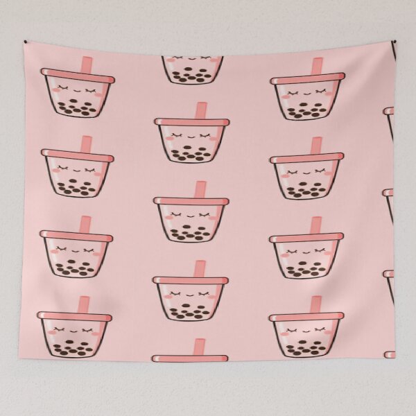 Item preview, pink boba tea with eyes closed designed and sold by CUTIE49SRIMONEY.