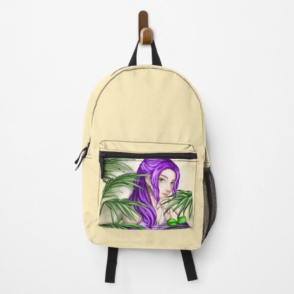 Item preview, Portrait of a stylized woman with bright green eyes and purple hair, framed by leaves designed and sold by katecheerycake.