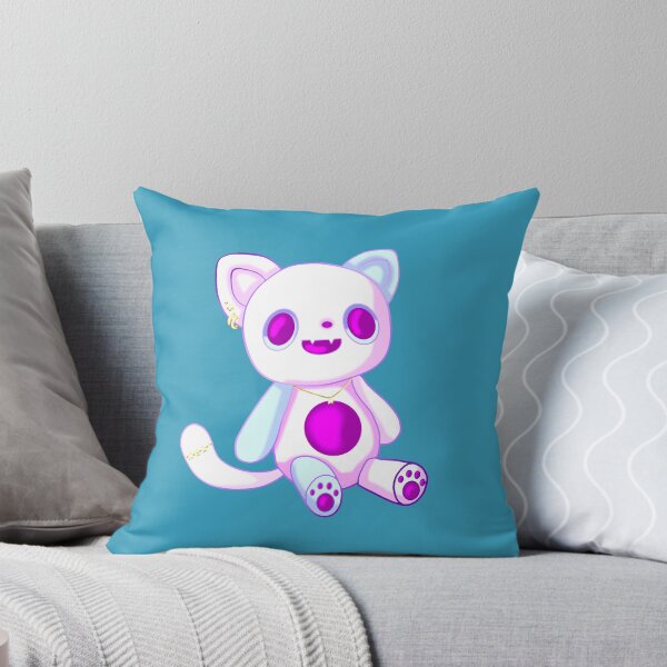Item preview, Emo cat in pastel colors as a plush stuffed toy with a casual used look and expressive face designed and sold by katecheerycake.