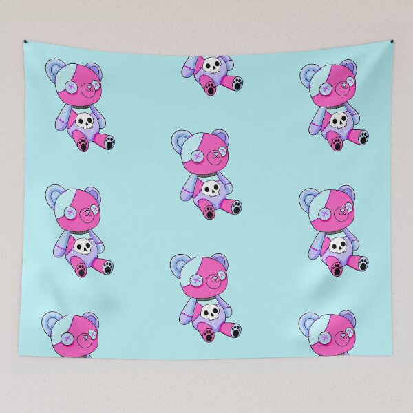 Item preview, Cute colorful emo teddy as a cuddly toy with skull symbol designed and sold by katecheerycake.