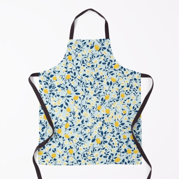 Item preview, Tiny Lemons White Blossoms – Dense Citrus Pattern on Light Blue designed and sold by EmeraldeaArt.