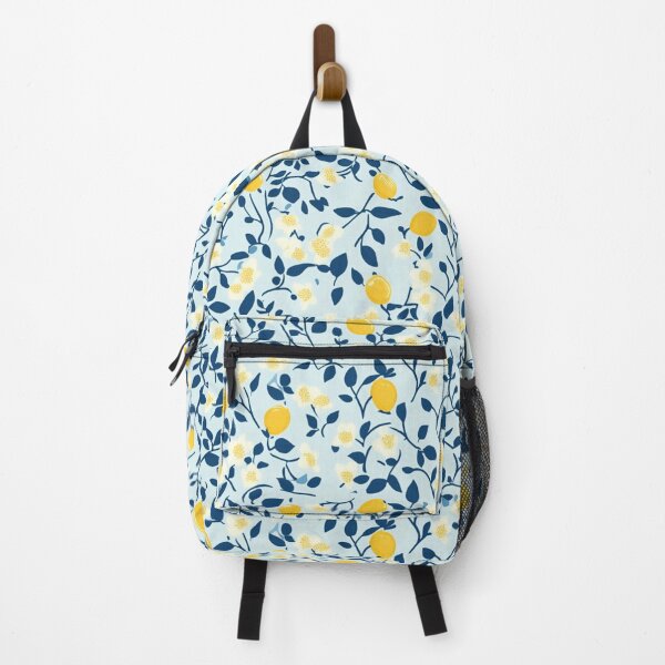 Item preview, Tiny Lemons White Blossoms – Dense Citrus Pattern on Light Blue designed and sold by EmeraldeaArt.