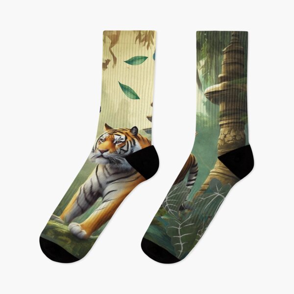 Item preview, Mystical Tiger in Tropical Jungle with Butterflies and Asian Temple designed and sold by Sugar Wisdom .