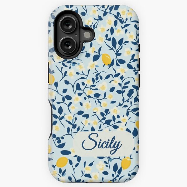 Item preview, Sicily Lemon Pattern – Tiny Lemons Blossoms on Light Blue designed and sold by EmeraldeaArt.