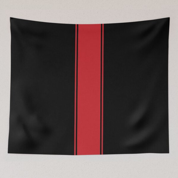 Item preview, Single Racing Stripe With 2 Pinstripes - Fire Engine Red on Black designed and sold by Racing Stripes Only.