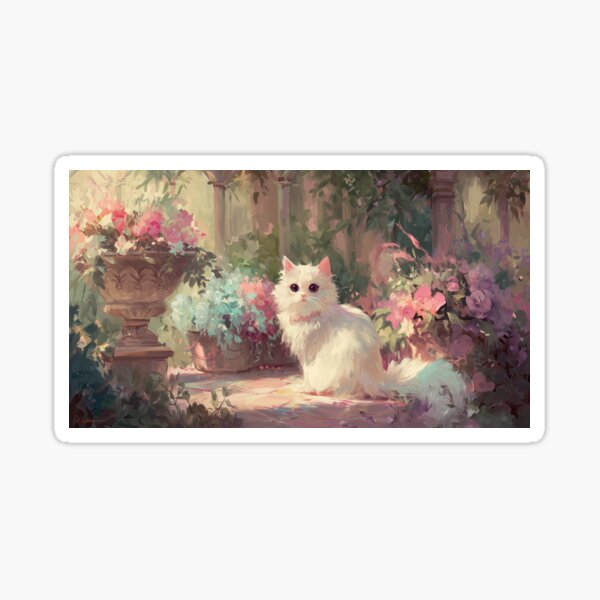 Item preview, Fluffy White Kitten in Classical Garden Setting designed and sold by Painted Menagerie.