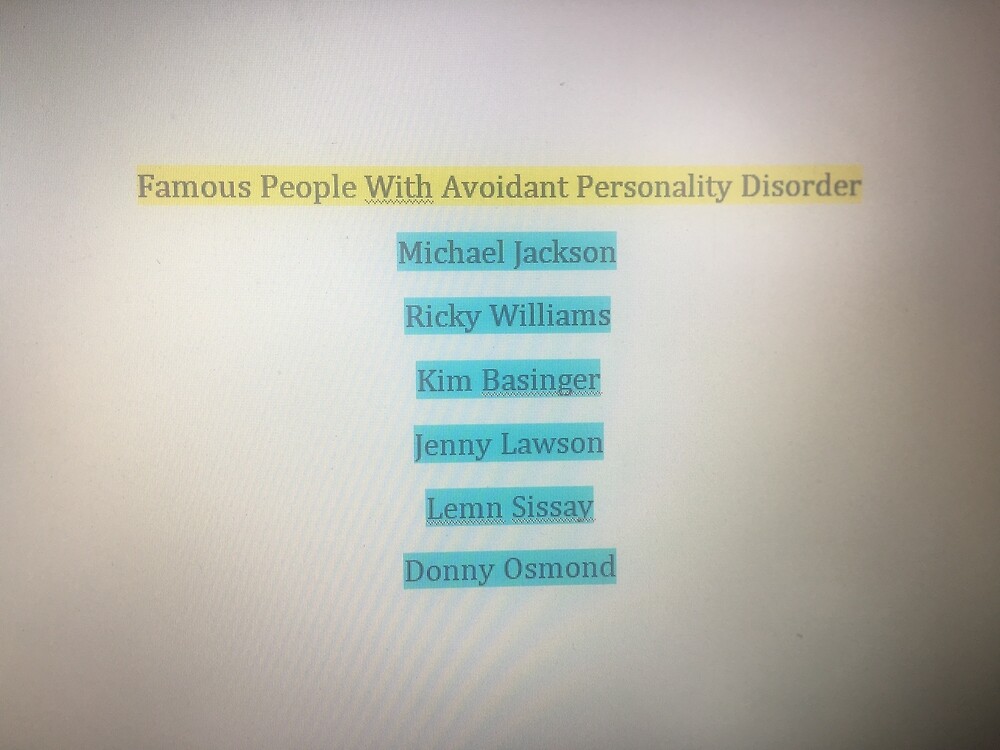 "List of Famous People with Avoidant Personality Disorder" by avoidant