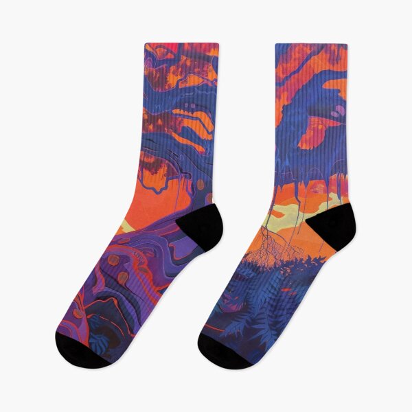 Item preview, Twisted neon tree glows against surreal orange sunset designed and sold by AverageBlur.