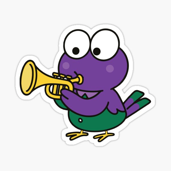 Item preview,  Cute Purple Bird Playing Trumpet – Funny Music Cartoon Sticker & Tee designed and sold by BambaKchula.