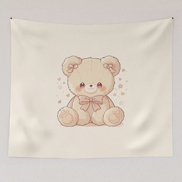 Item preview, Cute Kawaii Teddy Bear with Ribbon – Pastel Cartoon Style designed and sold by Windy-market.