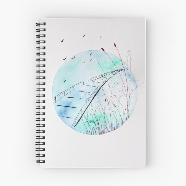 Item preview, Bridge at Wetlands with Blue Green Sky | Watercolor Nature Art designed and sold by AngelaMarieArt.