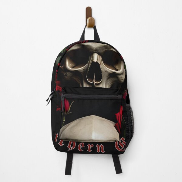 Item preview, Skull Surrounded by Vibrant Roses with Gothic Text on Dark Background designed and sold by Rue Design Company.