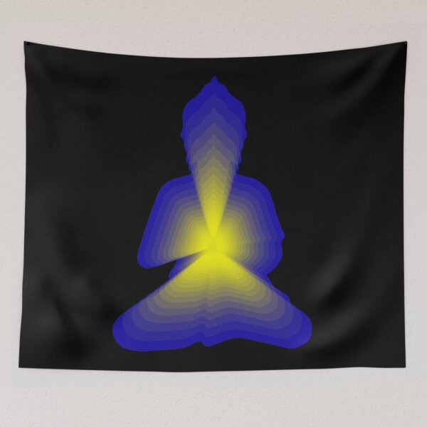 Item preview, budda, light energy, silhouette in yoga pose with a modern graphic echo effect minimalist spiritual design designed and sold by rikyfreestyle.