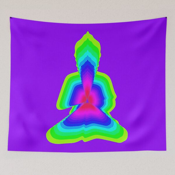 Item preview, budda, light energy, silhouette in yoga pose with a modern graphic echo effect minimalist spiritual design designed and sold by rikyfreestyle.