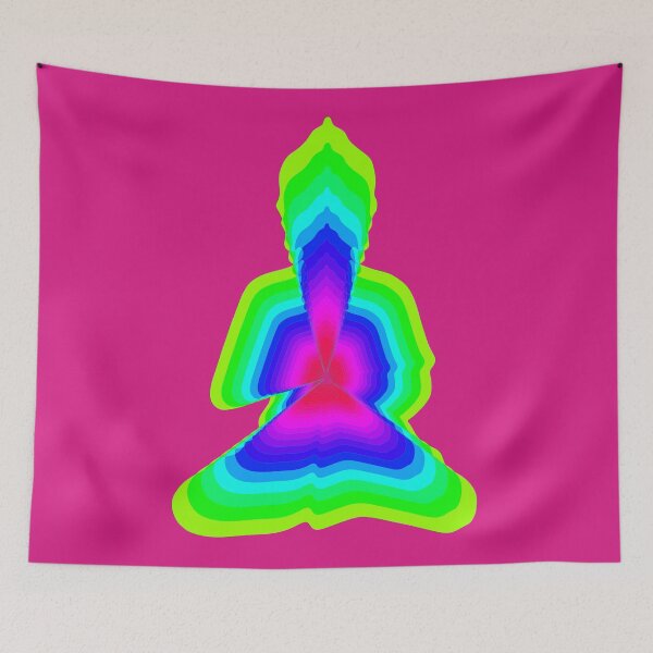 Item preview, budda, light energy, silhouette in yoga pose with a modern graphic echo effect minimalist spiritual design designed and sold by rikyfreestyle.