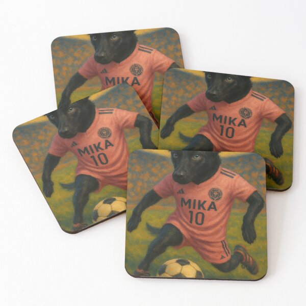 Item preview, Black Dog Soccer Star in Pink Jersey – Mika #10 Oil Painting designed and sold by Wag & Whimsy.