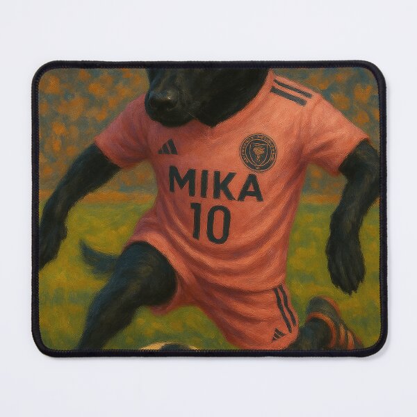 Item preview, Black Dog Soccer Star in Pink Jersey – Mika #10 Oil Painting designed and sold by Wag & Whimsy.