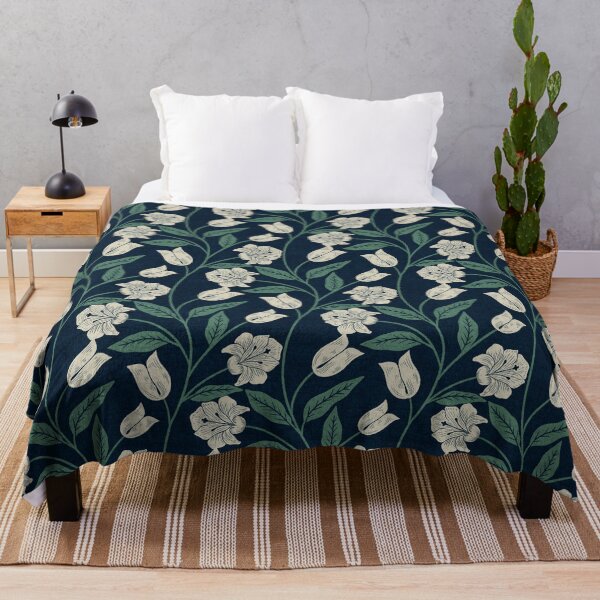 Item preview, Lily Whispers - Cottagecore Vine in Navy & Cream designed and sold by kalaauniverse_art_studio.