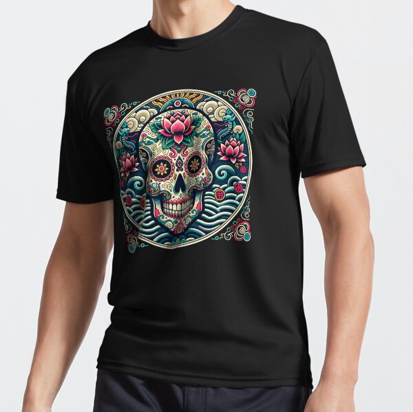 Item preview, Calavera de azúcar con flor de loto asiática designed and sold by Sugar Skull Shop.