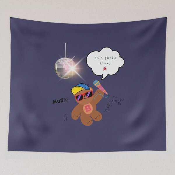 Item preview, Copy of It’s Party Time – Mono Bear Singing Vibes ( Navy Background ) designed and sold by mintmono-studio.