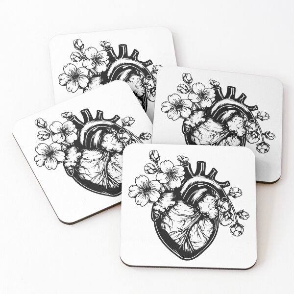 Item preview, Anatomical Heart with Flowers – Vintage Black and White Botanical Illustration designed and sold by inkoutninja.