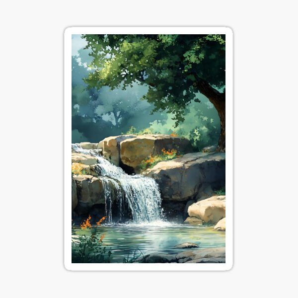Item preview, Small Waterfall In Watercolor designed and sold by Oldetimemercan.