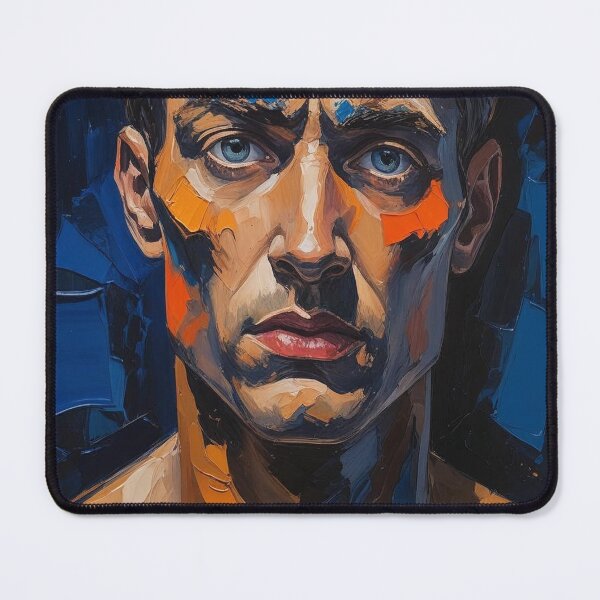 Item preview, Abstract Portrait with Dynamic Brushstrokes in Vibrant Blue and Orange Tones designed and sold by Rue Market.