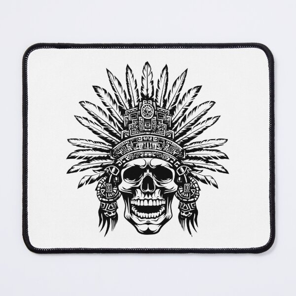 Item preview, Tribal Skull with Headdress – Bold Black and White Warrior Skull Illustration designed and sold by inkoutninja.