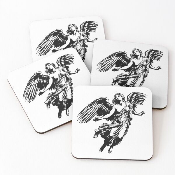 Item preview, Vintage Angel in Flight – Elegant Black and White Celestial Illustration designed and sold by inkoutninja.