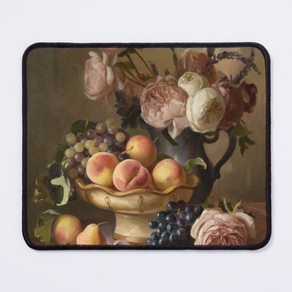 Artikelvorschau, Rosen, Trauben und Pfirsiche | Klassisches Stillleben mit Früchten und Blumen entworfen und verkauft von CARRAANN.
