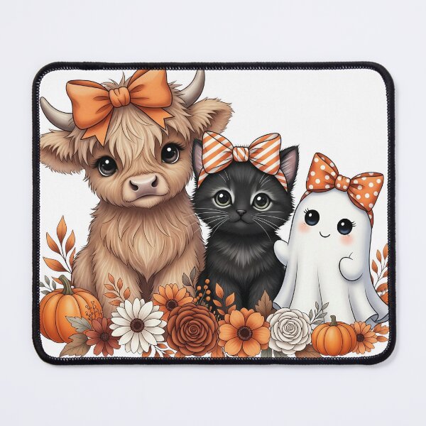 Item preview, Fall Friends - Adorable Highland Cow, Black Cat & Ghost Design designed and sold by ZooMax Designs.