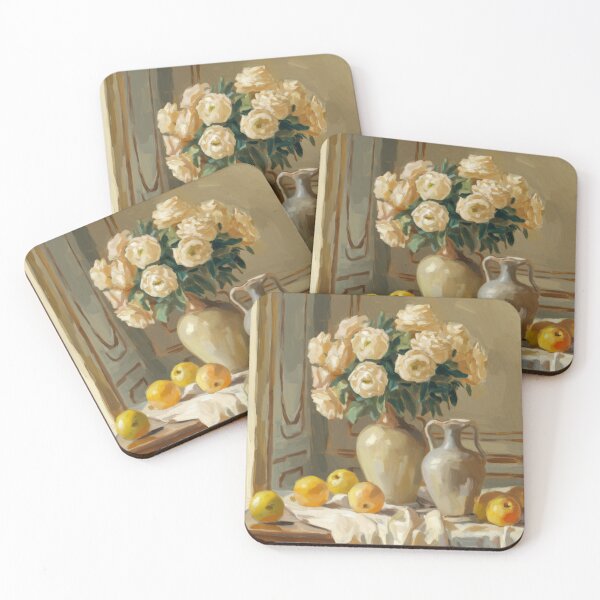 Item preview, Cream Flowers and Citrus | Vintage French Still Life with Classic Urns designed and sold by CARRAANN.
