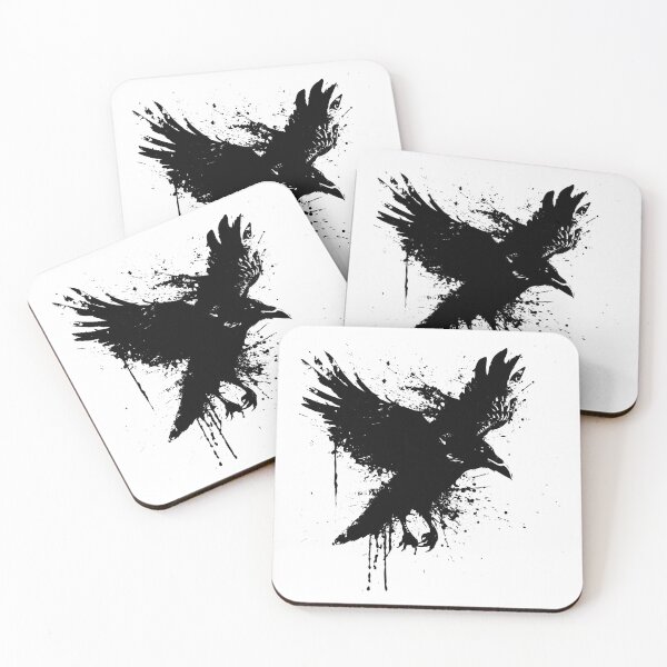 Item preview, Ink-Splatter Raven in Flight – Black and White Gothic Bird Illustration designed and sold by inkoutninja.
