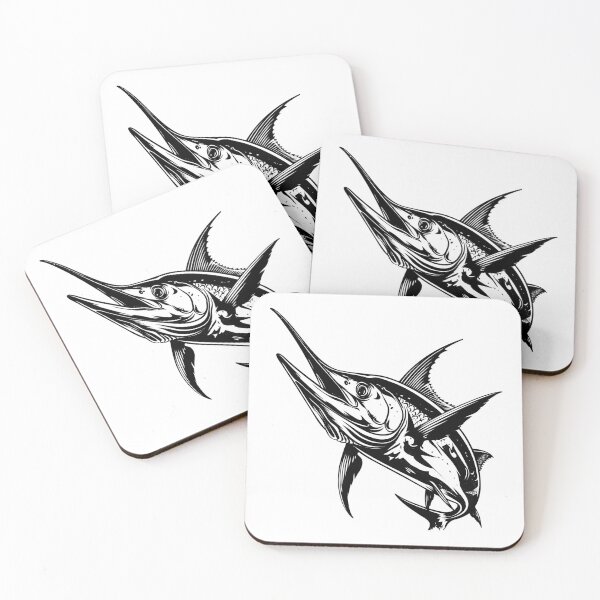 Item preview, Jumping Marlin Fish – Vintage Black and White Ocean Wildlife Illustration designed and sold by inkoutninja.