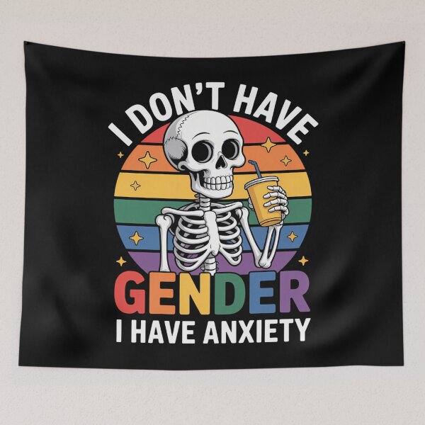 Item preview, Anxiety LGBTQ Pride Flag Funny Skeleton designed and sold by savrmiller.