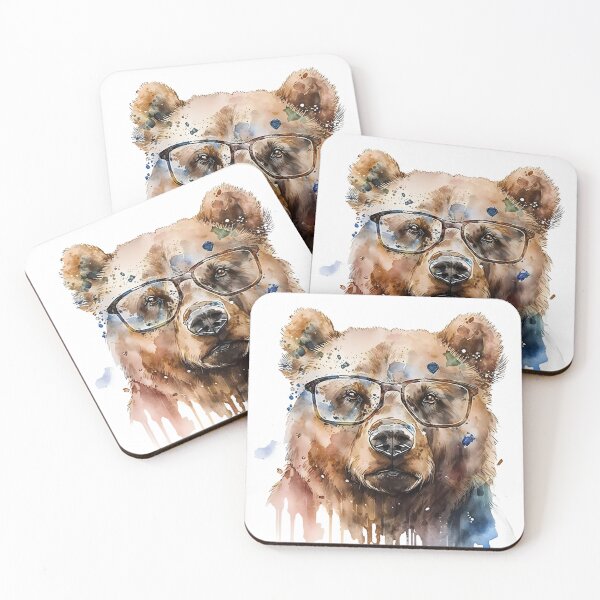 Item preview, Cool Bear with Glasses – Watercolor Animal Art designed and sold by ThePrintForge.
