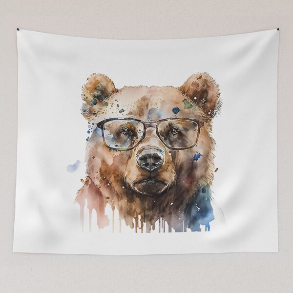Item preview, Cool Bear with Glasses – Watercolor Animal Art designed and sold by ThePrintForge.