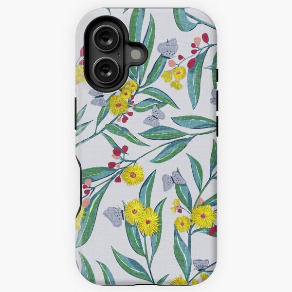 Item preview, Australian Eucalyptus Blossoms and Butterflies on Light Blue – Botanical Pattern designed and sold by IndahBode.