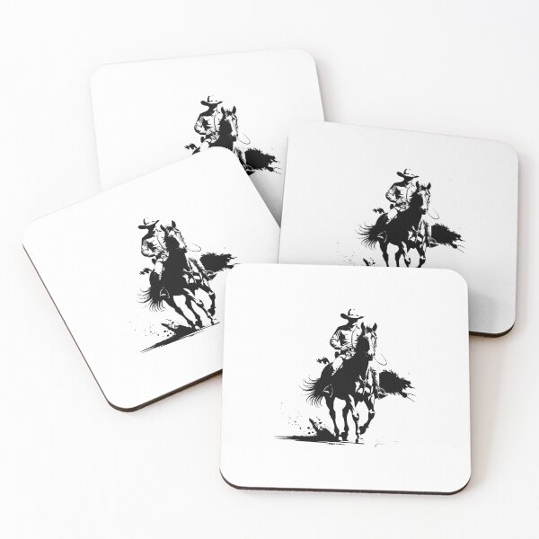 Item preview, Bold Cowboy on Horseback – Black and White Western Ink Style Print designed and sold by WildHeart07.