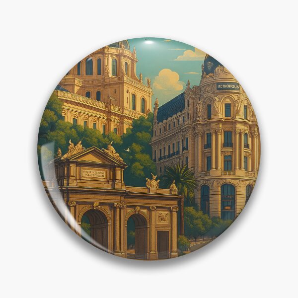 Aperçu de l'œuvre Salutations de MADRID, Espagne - Vue moderne et colorée de la ville créée et vendue par Earth Celebration Designs.