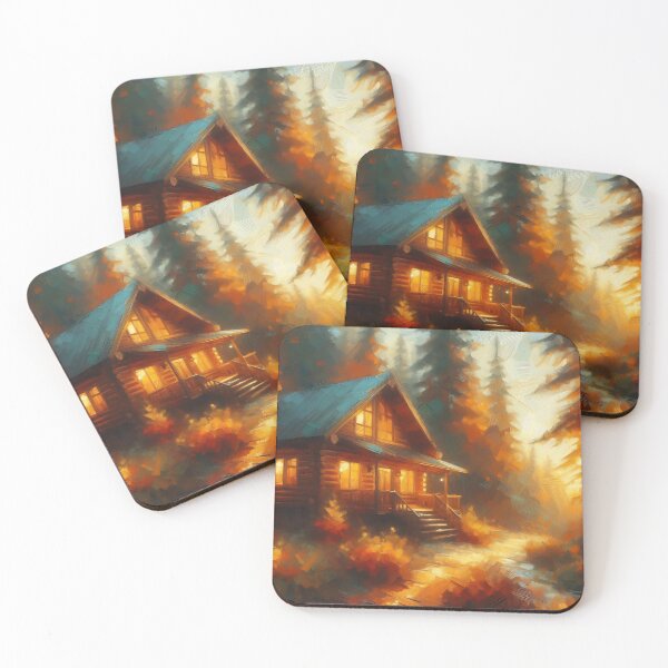 Item preview, Autumn Cabin Retreat – Impressionist Landscape Painting designed and sold by Dino-Lune.