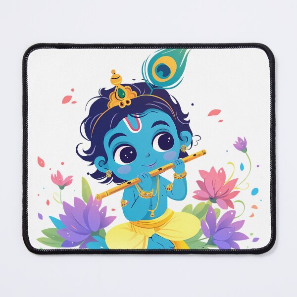 Item preview, Little Krishna on Flowers Playing Flute | Cute Baby Krishna Art for Kids & Decor designed and sold by Asapusri.