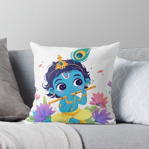 Item preview, Little Krishna on Flowers Playing Flute | Cute Baby Krishna Art for Kids & Decor designed and sold by Asapusri.