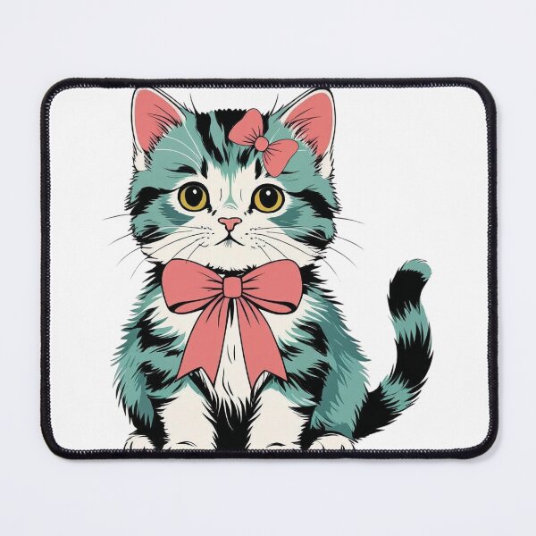 Item preview, Vintage Kitten Wearing Bow Stickers Design designed and sold by AKANKEDESIGN.
